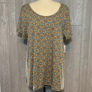 Lularoe Classic Tee T Blue Print Top 2XL NWT